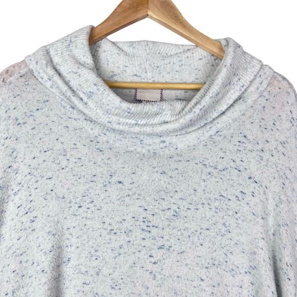Anthropologie Lassen Cowl Neck Boxy Sweater White /Blue Ruffle Oversized L - Picture 1 of 10